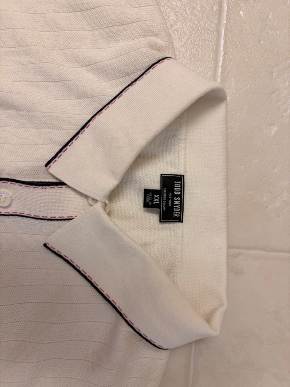 Todd Snyder Cream Polo with Black & Pink Stitching